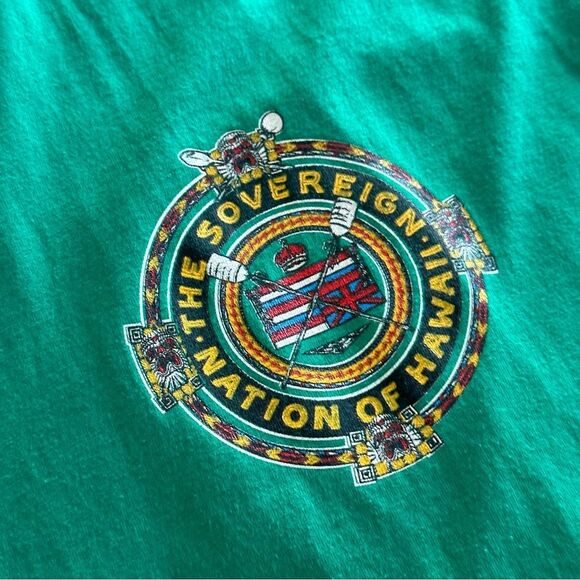Vintage Sovereign Nation of Hawaii Graphic T Shirt Green Single Stitch Men's XL - Picture 4 of 7
